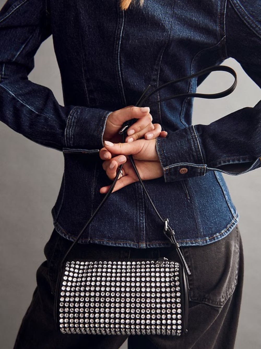 NWT GAP Vegan Leather Black Rhinestone Barrel Bag Purse